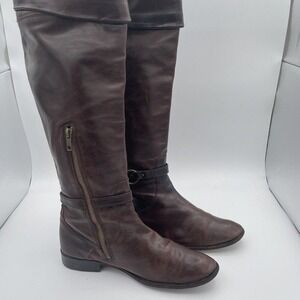 Frye Tall‎ Knee High Riding Boots Women's Size 8 Brown Leather Buckle Side Zip
